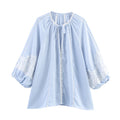 Stitching Lace Lantern Sleeve Round Neck Shirt