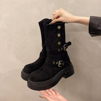 Womens Matte Boots In British Style With Thick Soles