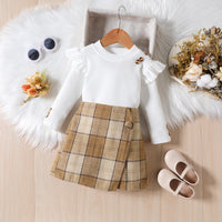 Girl Long-sleeved Blouse Irregular Skirt Suit