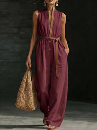 V-neck Fashionable Womens Sleeveless Jumpsuit