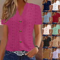 Women's Fashion Casual Solid Color Buttoned V-Neck Short-Sleeve T-Shirt
