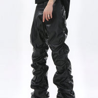 Black Pleated Casual Leather Pants