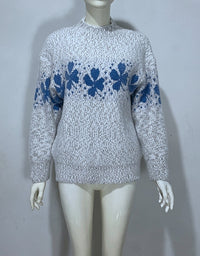 Embroidered Jacquard Pullover Loose Bottoming Shirt Mock Neck Sweater Coat
