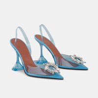 Sunflower Transparent Crystal Diamond Buckle Horseshoe Heel Pointed High Heels