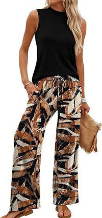 European And American-style Slim-fit Printed Casual Set