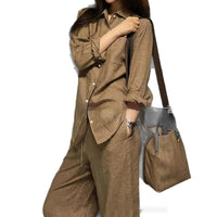 Loose Solid Color Shirt And Casual Pants Womens Set