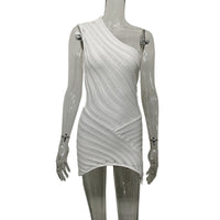 Designer Patchwork One-Shoulder Solid Color Knitted Dress