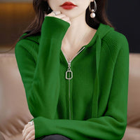Womens Loose-Fit Zip-Up Hooded Outer Sweater