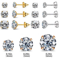 3A Zircon Earrings Stud Piercing Jewelry Three-Pair Set