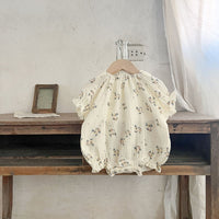 Summer Cotton Floral Sling Romper  Short Sleeve Top