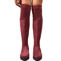 Women's Solid Colored Lace Up Knee High Boots