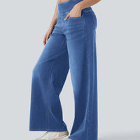 High-waisted Loose-fit Stretchy Wide-leg Jeans For Women