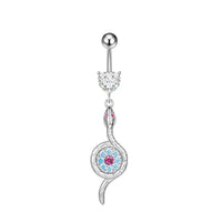 Flower Belly Ring Inlaid Zircon Water Drop Serpentine