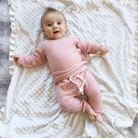 INS Foreign Trade Korean Super Hot Autumn And Winter Infant Waffle Long Sleeve Top And Trousers Suit Children's Loungewear