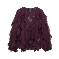 Womens Western-style Clothing V-neck Layered-design Blouse