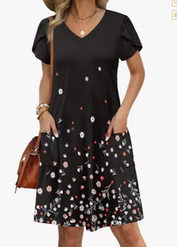 Comfortable Stylish Elegant Casual V-Neck Pocketed Short-Sleeve Dress