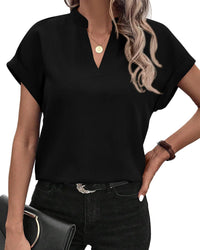 Summer Simplicity Fashion V-neck Short Sleeve Linen Shirt For Women