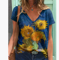 Womens Casual Loose-Fit Printed Pullover T-Shirt Top