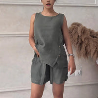 Women's Plus-size Cotton-linen Shirt Set