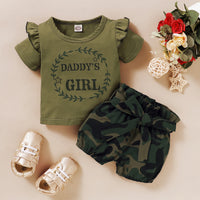 Girls' Letter Print Short Sleeve Top Three-piece Camouflage Skirt