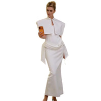 Elegant And Graceful White Sheath Dress With A Shawl-style Wrap