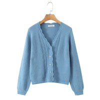 Crocheted Puff Sleeve Knitted Cardigan