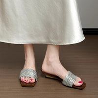 Women's Rhinestone One-Strap Sandals, New Trendy Design For Summer 2026, Outdoor Wear, Gorgeous Suede Elegant Wedge Slide Sandals