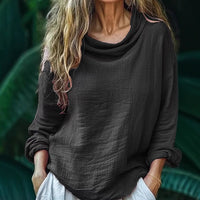 Spring Women's Casual Loose Fashion Long Sleeved Solid Color Pile Collar Pullover Pleated Top