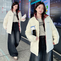 Cotton-padded Coat Stand Collar Plaid Stitching Thickened Coat