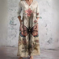 European And American-style Printed Casual Loose-fitting Long-sleeve Dress