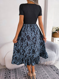 Women  Casual Leopard Print Ruffle Midi Dress