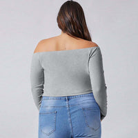 Simple Style Off-shoulder Slim-fit Long-sleeve Top For Autumn And Winter