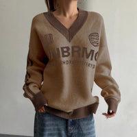 Hot Girl Loose Preppy Style Casual Contrast Color Lazy Sweater