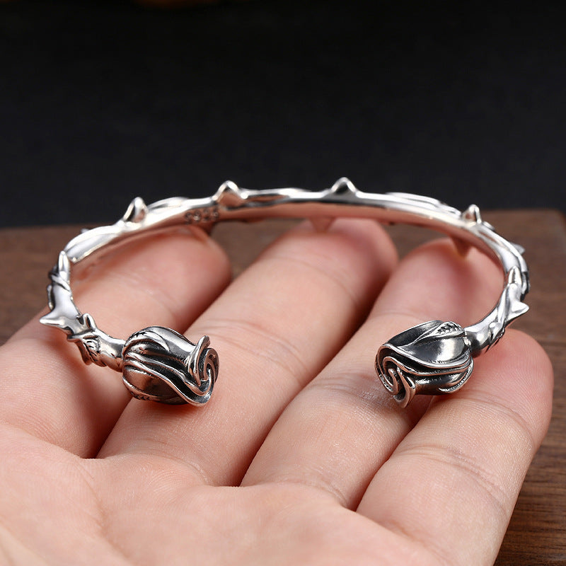 S925 Sterling Silver Bracelet Men's And Women's Rose Bracelet