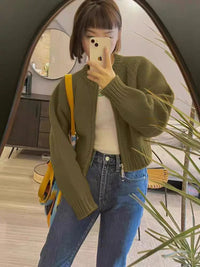 Loose Thickened Zipper Cardigan Long-sleeved Knitted Top
