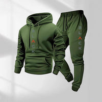Mens Retro Letter-Print Long-Sleeve Top And Pants Set