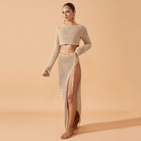 Womens Short Long-sleeve Beach Cover-up Sexy Bikini Set
