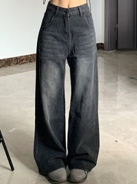 Washed Jeans Plus Size High Waist Loose Straight Wide Leg Pants