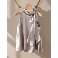 French-style Slightly Mature Niche Purple Bow-tie Blouse