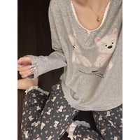 Puppy Print Pajamas For Women, Plus Size Long Sleeve And Pants Set