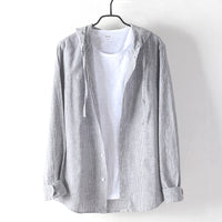 Men's Cotton And Linen Casual Hooded Long-sleeved Shirt