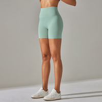 Women's Solid Color Double-sided Brocade Brushed Fitness High Waist Shorts