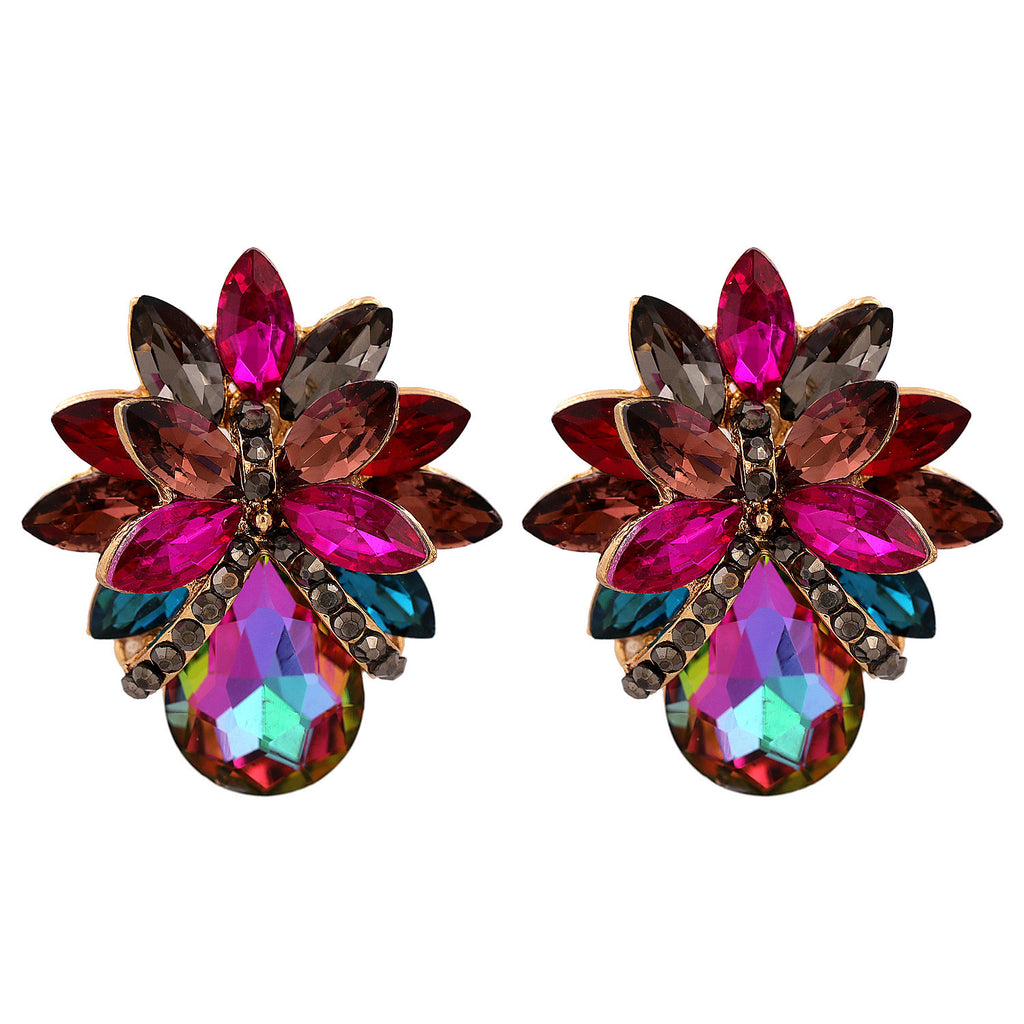 New Fashion Women's Personality Flower Rhinestone-embedded Earrings