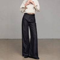 Dark Blue Loose-Fit Wide-Leg Denim Jeans