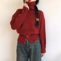 Design High Waist Button Retro Lazy Style Wear Sweater