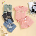 Rainbow Waffle Four-color Side Button Short Sleeve Baby Bodysuit Shorts Suit
