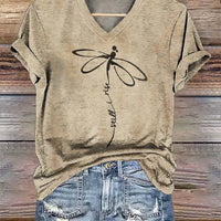 Casual Fashion V-neck Short-sleeve Womens T-shirt With 3D Print