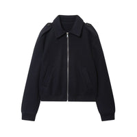 Women's Navy Blue Turn-down Collar Coat