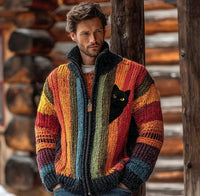 Mens Loose-Fit Stand-Up Collar Zip-Up Jacket Top