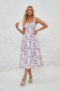 French-style Slip Dress With Side Slit And Print For Women